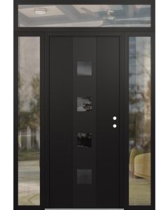 DIAMOND A12 64" X 96" BLACK/BLACK MIRRORED GLASS PANEL BLACK LHI WITH 2 SIDELITES AND TRANSOM CLEAR GLASS