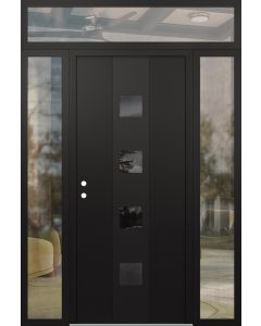 DIAMOND A12 64" X 96" BLACK/BLACK MIRRORED GLASS PANEL BLACK RHI WITH 2 SIDELITES AND TRANSOM CLEAR GLASS