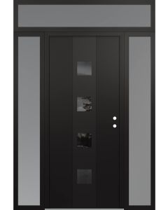 DIAMOND A12 68" X 96" BLACK/BLACK MIRRORED GLASS PANEL BLACK LHI WITH 2 SIDELITES AND TRANSOM FROSTED GLASS