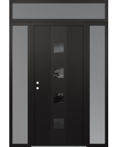 DIAMOND A12 68" X 96" BLACK/BLACK MIRRORED GLASS PANEL BLACK RHI WITH 2 SIDELITES AND TRANSOM FROSTED GLASS