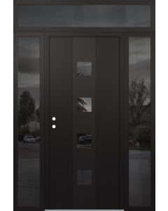 DIAMOND A12 60" X 96" BLACK/BLACK MIRRORED GLASS PANEL BLACK RHI WITH 2 SIDELITES AND TRANSOM MIRRORED GLASS
