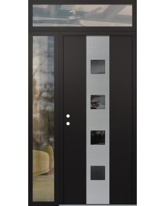 DIAMOND A12 48" X 96" BLACK/BLACK MIRRORED GLASS PANEL STAINLESS STEEL RHI WITH SIDELITE AND TRANSOM CLEAR GLASS