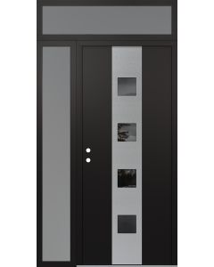 DIAMOND A12 48" X 96" BLACK/BLACK MIRRORED GLASS PANEL STAINLESS STEEL RHI WITH SIDELITE AND TRANSOM FROSTED GLASS