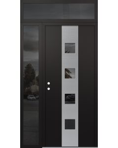 DIAMOND A12 50" X 96" BLACK/BLACK MIRRORED GLASS PANEL STAINLESS STEEL RHI WITH SIDELITE AND TRANSOM MIRRORED GLASS