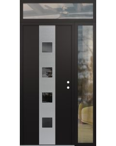 DIAMOND A12 48" X 96" BLACK/BLACK MIRRORED GLASS PANEL STAINLESS STEEL LHI WITH SIDELITE AND TRANSOM CLEAR GLASS