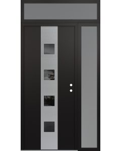 DIAMOND A12 48" X 96" BLACK/BLACK MIRRORED GLASS PANEL STAINLESS STEEL LHI WITH SIDELITE AND TRANSOM FROSTED GLASS