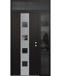 DIAMOND A12 50" X 96" BLACK/BLACK MIRRORED GLASS PANEL STAINLESS STEEL LHI WITH SIDELITE AND TRANSOM MIRRORED GLASS
