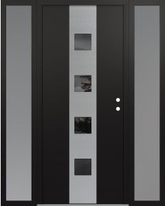DIAMOND A12 68" X 80" BLACK/BLACK MIRRORED GLASS PANEL STAINLESS STEEL LHI WITH 2 SIDELITES FROSTED GLASS