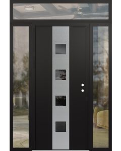 DIAMOND A12 64" X 96" BLACK/BLACK MIRRORED GLASS PANEL STAINLESS STEEL LHI WITH 2 SIDELITES AND TRANSOM CLEAR GLASS