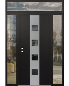 DIAMOND A12 64" X 96" BLACK/BLACK MIRRORED GLASS PANEL STAINLESS STEEL RHI WITH 2 SIDELITES AND TRANSOM CLEAR GLASS