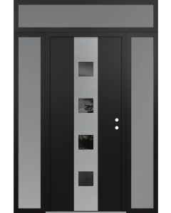 DIAMOND A12 64" X 96" BLACK/BLACK MIRRORED GLASS PANEL STAINLESS STEEL LHI WITH 2 SIDELITES AND TRANSOM FROSTED GLASS