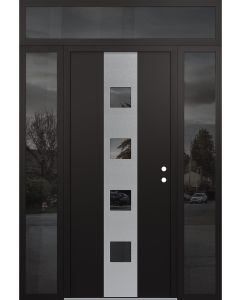 DIAMOND A12 60" X 96" BLACK/BLACK MIRRORED GLASS PANEL STAINLESS STEEL LHI WITH 2 SIDELITES AND TRANSOM MIRRORED GLASS