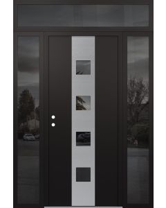 DIAMOND A12 68" X 96" BLACK/BLACK MIRRORED GLASS PANEL STAINLESS STEEL RHI WITH 2 SIDELITES AND TRANSOM MIRRORED GLASS