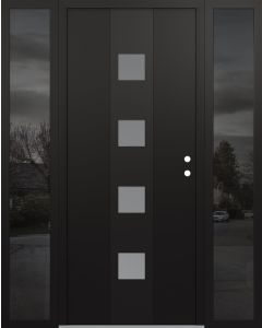 DIAMOND A12 60" X 80" BLACK/WHITE FROSTED GLASS PANEL BLACK LHI WITH 2 SIDELITES MIRRORED GLASS