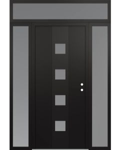 DIAMOND A12 68" X 96" BLACK/WHITE FROSTED GLASS PANEL BLACK LHI WITH 2 SIDELITES AND TRANSOM FROSTED GLASS