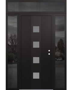 DIAMOND A12 60" X 96" BLACK/WHITE FROSTED GLASS PANEL BLACK LHI WITH 2 SIDELITES AND TRANSOM MIRRORED GLASS