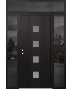 DIAMOND A12 68" X 96" BLACK/WHITE FROSTED GLASS PANEL BLACK RHI WITH 2 SIDELITES AND TRANSOM MIRRORED GLASS