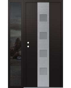 DIAMOND A12 52" X 80" BLACK/WHITE FROSTED GLASS PANEL STAINLESS STEEL RHI WITH SIDELITE MIRRORED GLASS