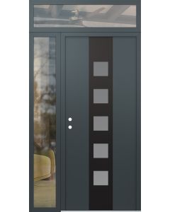 DIAMOND A13 48" X 96" ANTHRACITE/ANTHRACITE FROSTED GLASS PANEL BLACK RHI WITH SIDELITE AND TRANSOM CLEAR GLASS