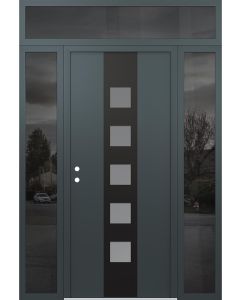 DIAMOND A13 68" X 96" ANTHRACITE/ANTHRACITE FROSTED GLASS PANEL BLACK RHI WITH 2 SIDELITES AND TRANSOM MIRRORED GLASS