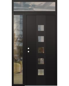 DIAMOND A13 48" X 96" BLACK/BLACK CLEAR GLASS PANEL BLACK RHI WITH SIDELITE AND TRANSOM CLEAR GLASS