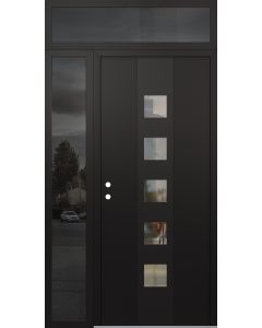 DIAMOND A13 52" X 96" BLACK/BLACK CLEAR GLASS PANEL BLACK RHI WITH SIDELITE AND TRANSOM MIRRORED GLASS