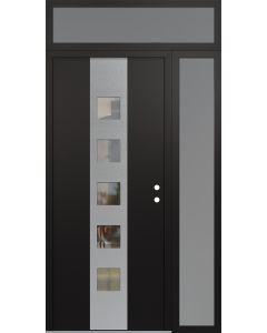 DIAMOND A13 48" X 96" BLACK/BLACK CLEAR GLASS PANEL STAINLESS STEEL LHI WITH SIDELITE AND TRANSOM FROSTED GLASS