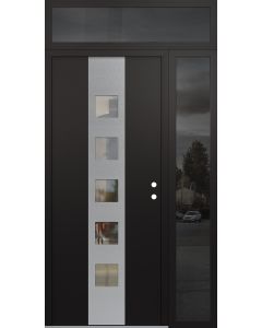 DIAMOND A13 48" X 96" BLACK/BLACK CLEAR GLASS PANEL STAINLESS STEEL LHI WITH SIDELITE AND TRANSOM MIRRORED GLASS