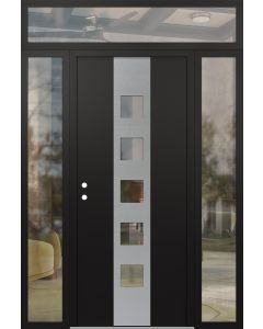 DIAMOND A13 68" X 96" BLACK/BLACK CLEAR GLASS PANEL STAINLESS STEEL RHI WITH 2 SIDELITES AND TRANSOM CLEAR GLASS