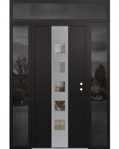DIAMOND A13 68" X 96" BLACK/BLACK CLEAR GLASS PANEL STAINLESS STEEL LHI WITH 2 SIDELITES AND TRANSOM MIRRORED GLASS
