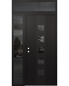 DIAMOND A13 50" X 96" BLACK/BLACK MIRRORED GLASS PANEL BLACK RHI WITH SIDELITE AND TRANSOM MIRRORED GLASS