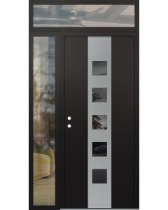 DIAMOND A13 52" X 96" BLACK/BLACK MIRRORED GLASS PANEL STAINLESS STEEL RHI WITH SIDELITE AND TRANSOM CLEAR GLASS