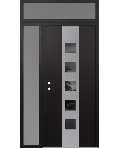 DIAMOND A13 52" X 96" BLACK/BLACK MIRRORED GLASS PANEL STAINLESS STEEL RHI WITH SIDELITE AND TRANSOM FROSTED GLASS