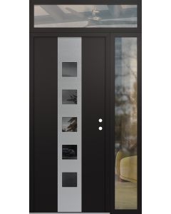 DIAMOND A13 48" X 96" BLACK/BLACK MIRRORED GLASS PANEL STAINLESS STEEL LHI WITH SIDELITE AND TRANSOM CLEAR GLASS