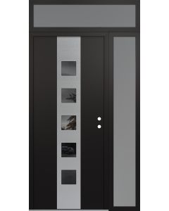 DIAMOND A13 52" X 96" BLACK/BLACK MIRRORED GLASS PANEL STAINLESS STEEL LHI WITH SIDELITE AND TRANSOM FROSTED GLASS