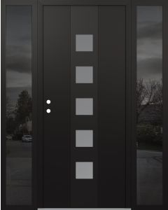 DIAMOND A13 60" X 80" BLACK/WHITE FROSTED GLASS PANEL BLACK RHI WITH 2 SIDELITES MIRRORED GLASS