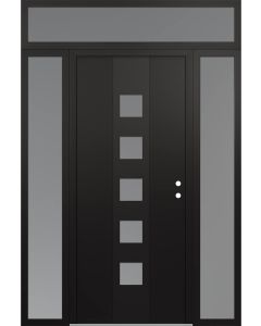 DIAMOND A13 68" X 96" BLACK/WHITE FROSTED GLASS PANEL BLACK LHI WITH 2 SIDELITES AND TRANSOM FROSTED GLASS