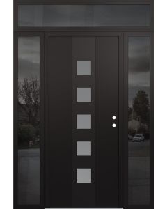 DIAMOND A13 60" X 96" BLACK/WHITE FROSTED GLASS PANEL BLACK LHI WITH 2 SIDELITES AND TRANSOM MIRRORED GLASS