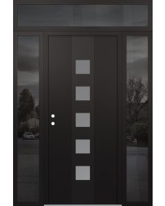 DIAMOND A13 68" X 96" BLACK/WHITE FROSTED GLASS PANEL BLACK RHI WITH 2 SIDELITES AND TRANSOM MIRRORED GLASS