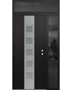 DIAMOND A13 52" X 96" BLACK/WHITE FROSTED GLASS PANEL STAINLESS STEEL LHI WITH SIDELITE AND TRANSOM MIRRORED GLASS