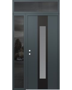 DIAMOND A1 50" X 96" ANTHRACITE/ANTHRACITE FROSTED GLASS PANEL BLACK RHI WITH SIDELITE AND TRANSOM MIRRORED GLASS