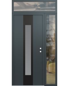 DIAMOND A1 48" X 96" ANTHRACITE/ANTHRACITE FROSTED GLASS PANEL BLACK LHI WITH SIDELITE AND TRANSOM CLEAR GLASS