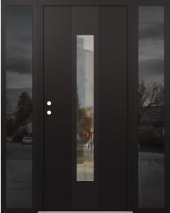 DIAMOND A1 64" X 80" BLACK/BLACK CLEAR GLASS PANEL BLACK RHI WITH 2 SIDELITES MIRRORED GLASS
