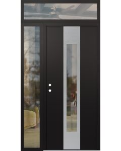 DIAMOND A1 48" X 96" BLACK/BLACK CLEAR GLASS PANEL STAINLESS STEEL RHI WITH SIDELITE AND TRANSOM CLEAR GLASS