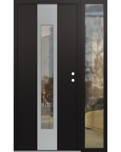 DIAMOND A1 48" X 80" BLACK/BLACK CLEAR GLASS PANEL STAINLESS STEEL LHI WITH SIDELITE CLEAR GLASS