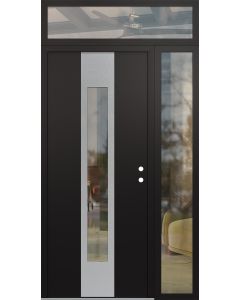 DIAMOND A1 52" X 96" BLACK/BLACK CLEAR GLASS PANEL STAINLESS STEEL LHI WITH SIDELITE AND TRANSOM CLEAR GLASS