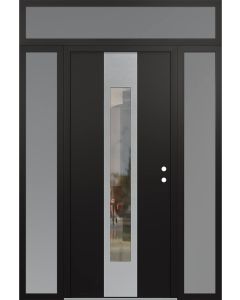 DIAMOND A1 60" X 96" BLACK/BLACK CLEAR GLASS PANEL STAINLESS STEEL LHI WITH 2 SIDELITES AND TRANSOM FROSTED GLASS