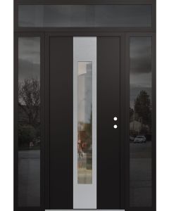 DIAMOND A1 64" X 96" BLACK/BLACK CLEAR GLASS PANEL STAINLESS STEEL LHI WITH 2 SIDELITES AND TRANSOM MIRRORED GLASS
