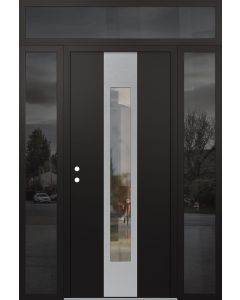 DIAMOND A1 68" X 96" BLACK/BLACK CLEAR GLASS PANEL STAINLESS STEEL RHI WITH 2 SIDELITES AND TRANSOM MIRRORED GLASS