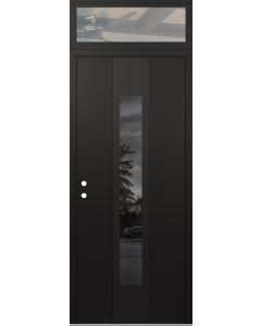 DIAMOND A1 36" X 96" BLACK/BLACK MIRRORED GLASS PANEL BLACK RHI WITH TRANSOM CLEAR GLASS
